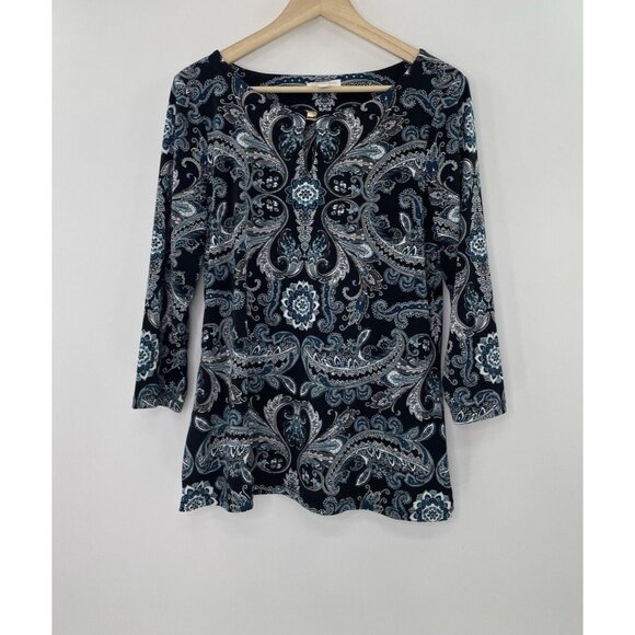 Charter Club Liquid Knit Paisley Keyhole Hardware‎ Blouse Size Medium Career - Picture 1 of 8